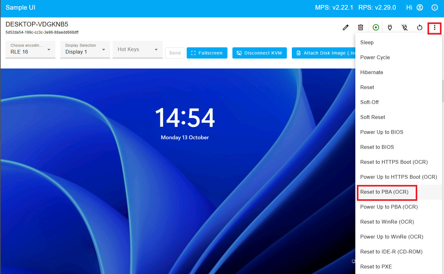 Figure 18: Reset to PBA (OCR)
